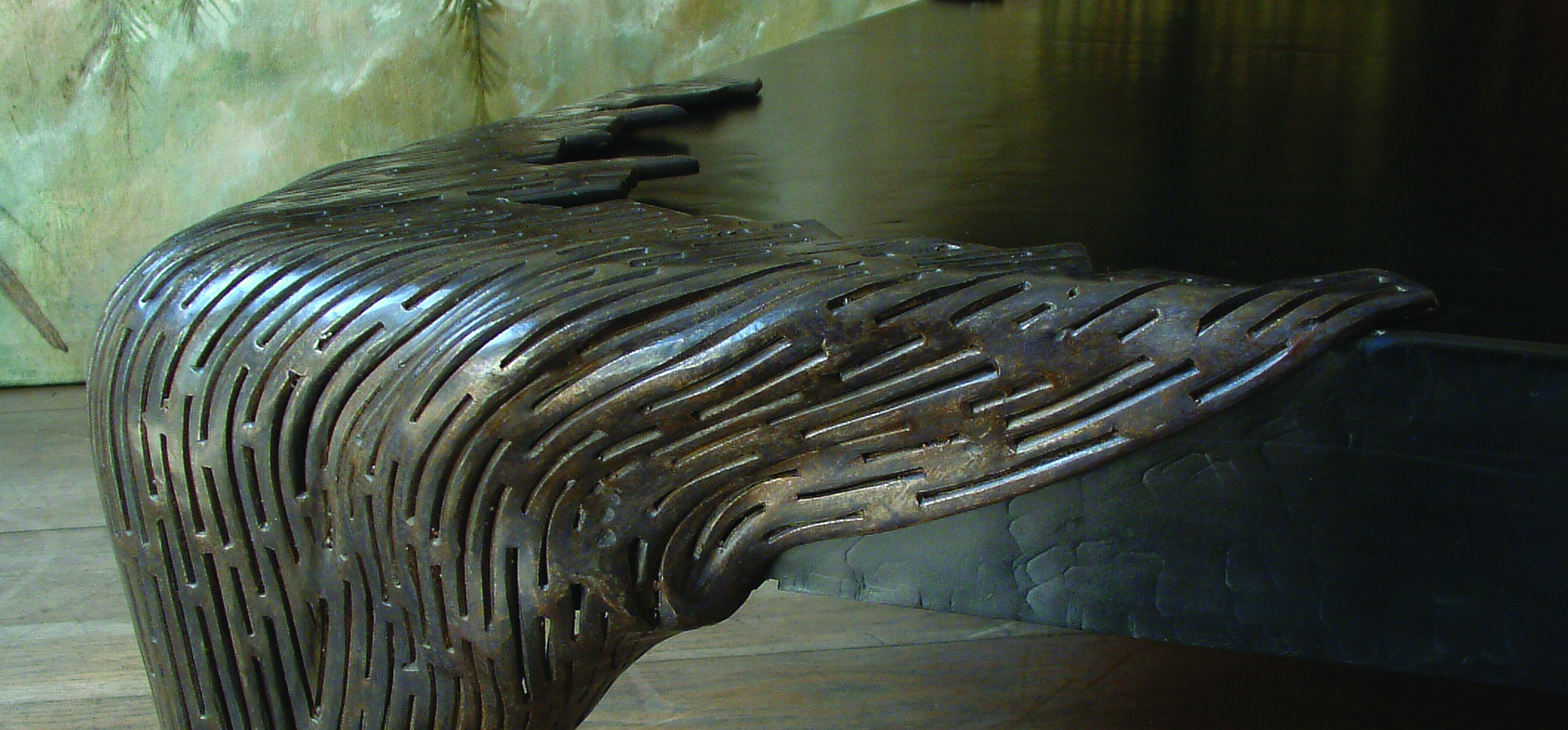 Handcrafted wrought iron furniture detail